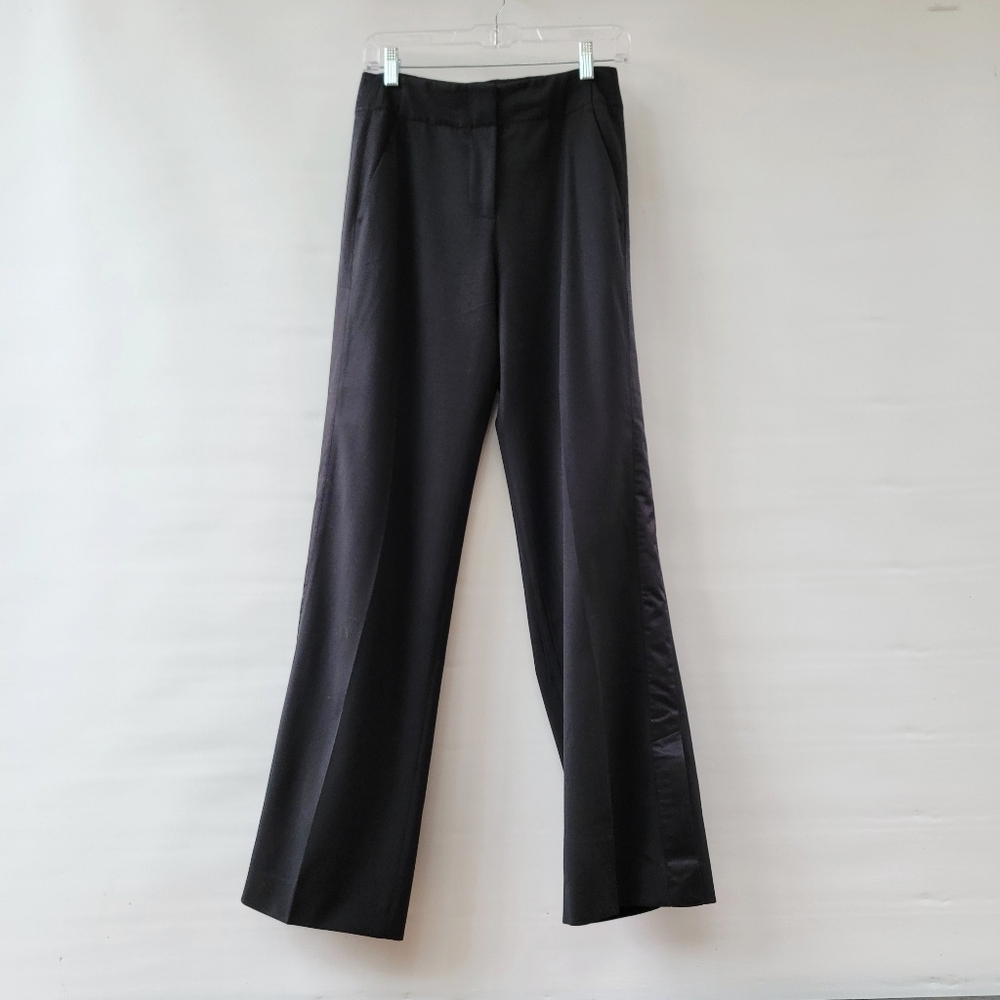 Rebecca Taylor Black Tuxedo Split Hem Pants Size 2 Virgin Wool Trousers Dressy